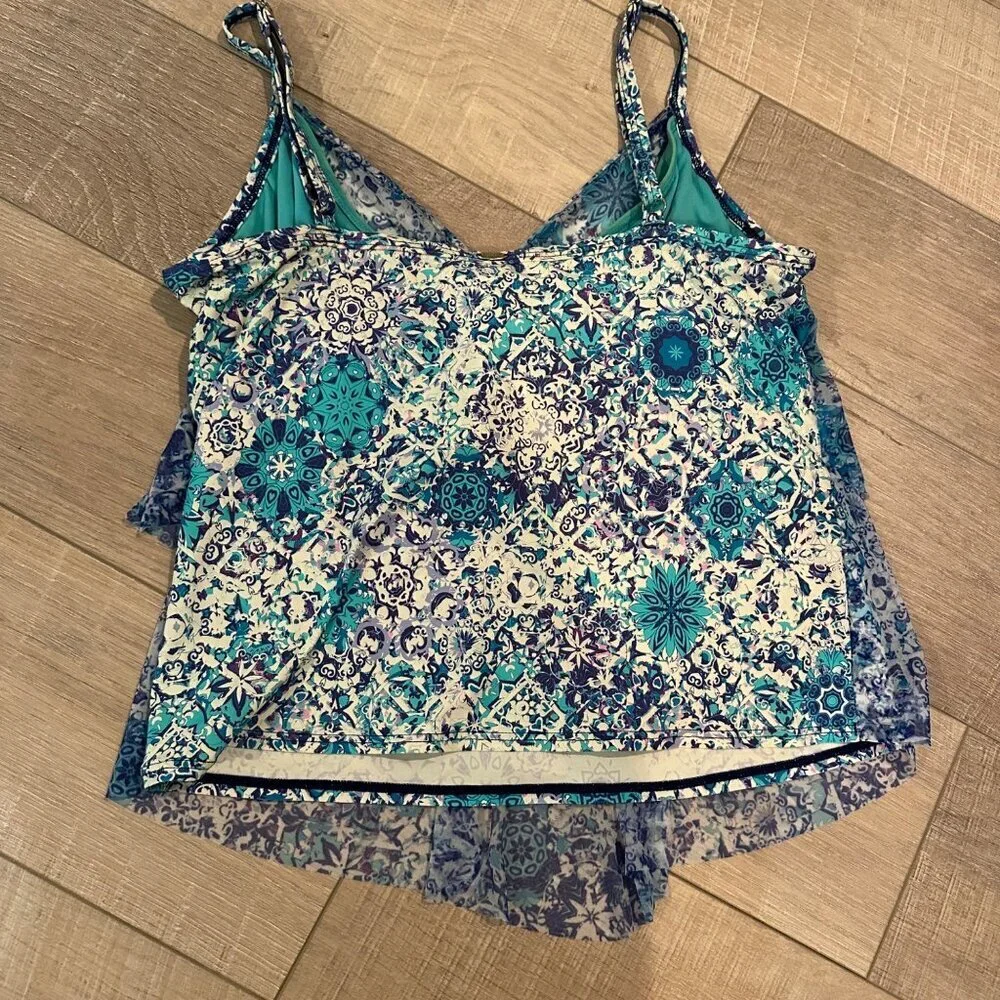 SUNSETS WOMENS BLUE TANKINI BATHING SUIT TOP 38D